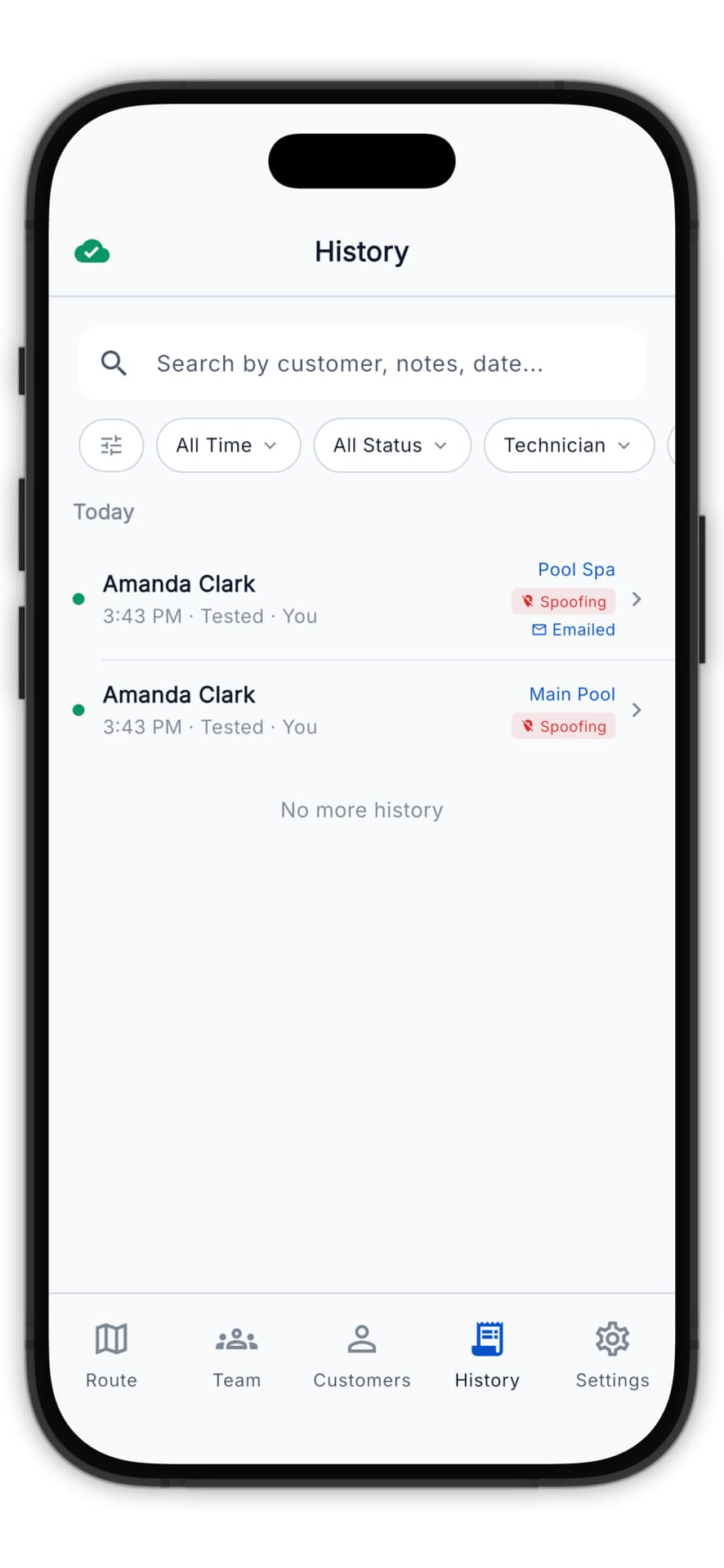 History tab in customer profile