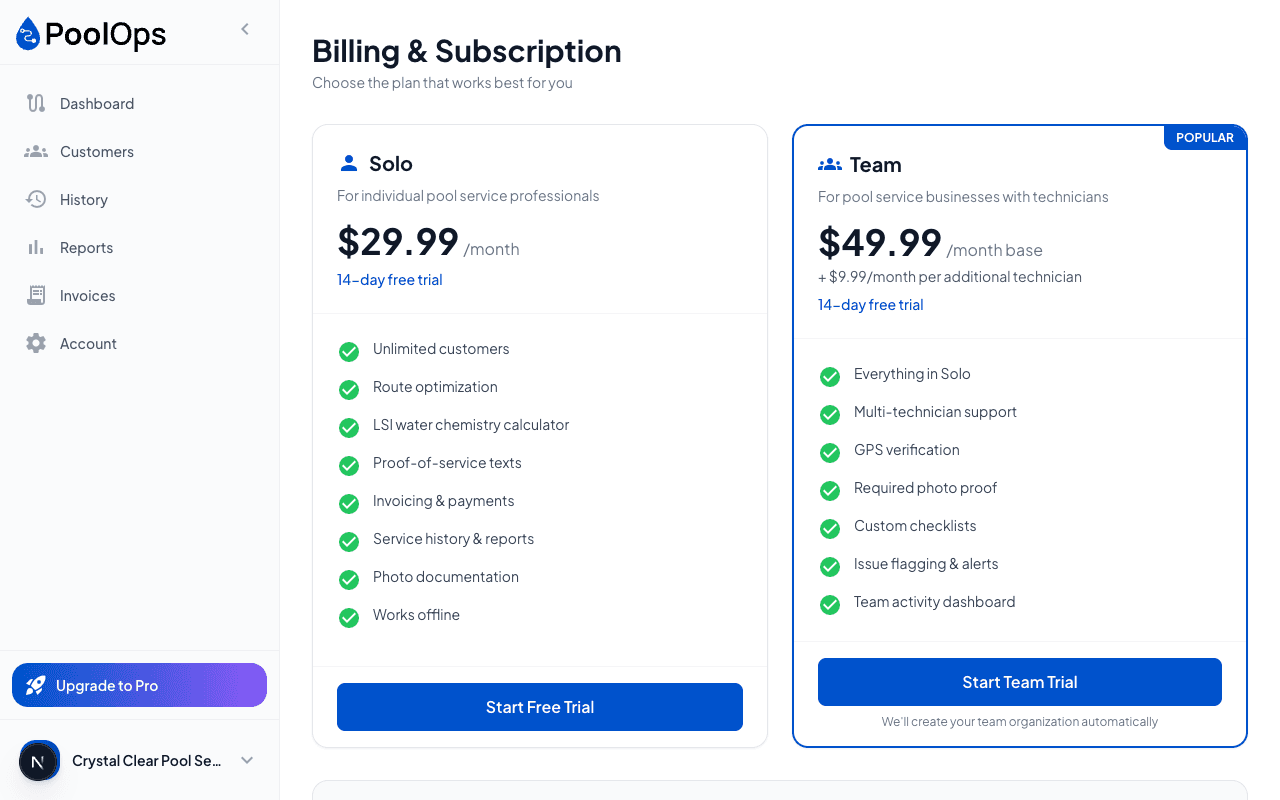 Plan selection screen showing all three tiers