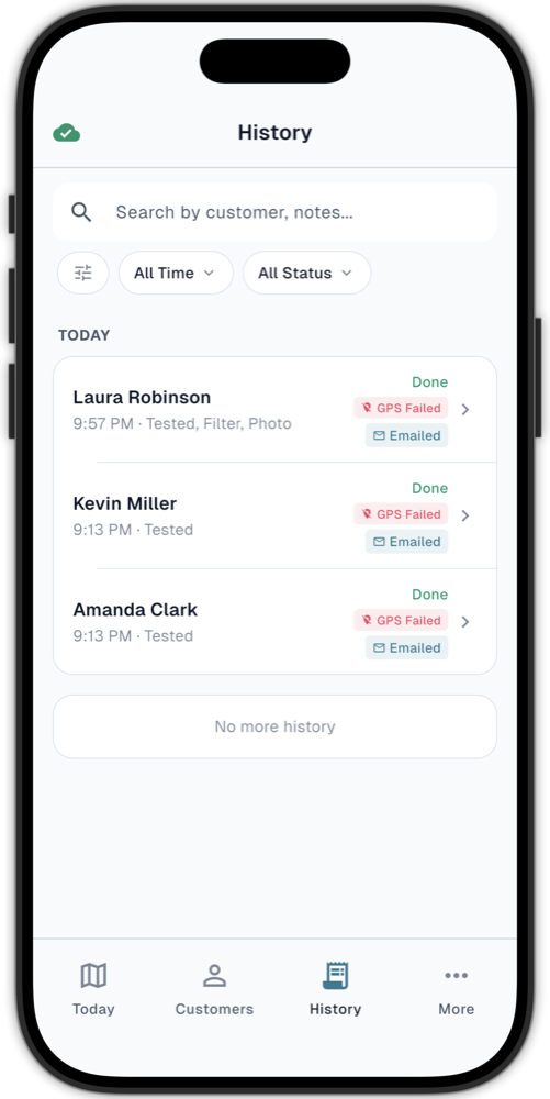 PoolOps service history with completed customer reports