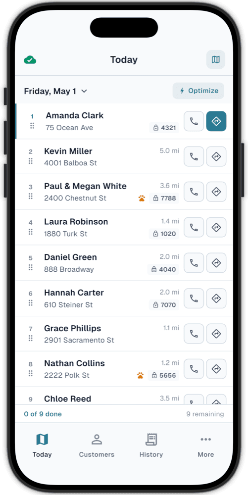 Optimized route on the phone